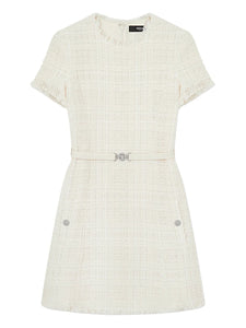 Versace Check Pattern Cotton Mini Dress — White — Size XS — Front View