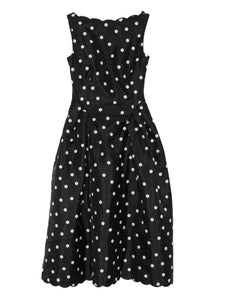 Stine Goya Polka Dot Scalloped Midi Dress — Black/ Red — Size XS — Front View