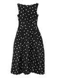 Stine Goya Polka Dot Scalloped Midi Dress — Black/ Red — Size XS — Front View