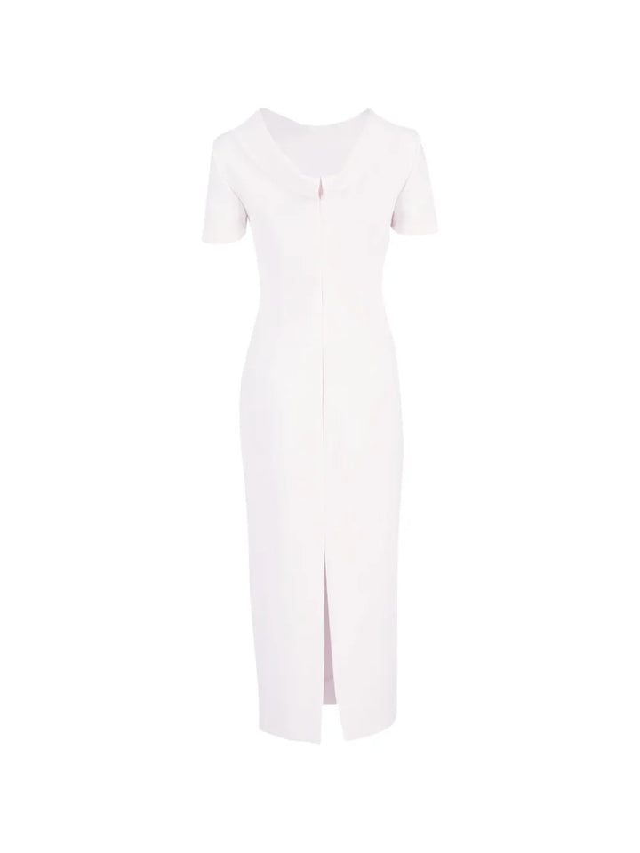 Roland Mouret Crepe Midi Dress — Beige/ Cream — Size S — Front View