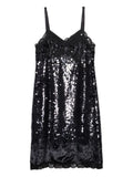 Prada Sequinned Lace Trim Velvet Midi Dress — Black — Size XS — Front View