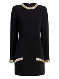 Cinq A Sept Flower Dots Embellished Dress — Black — Size XXS — Front View