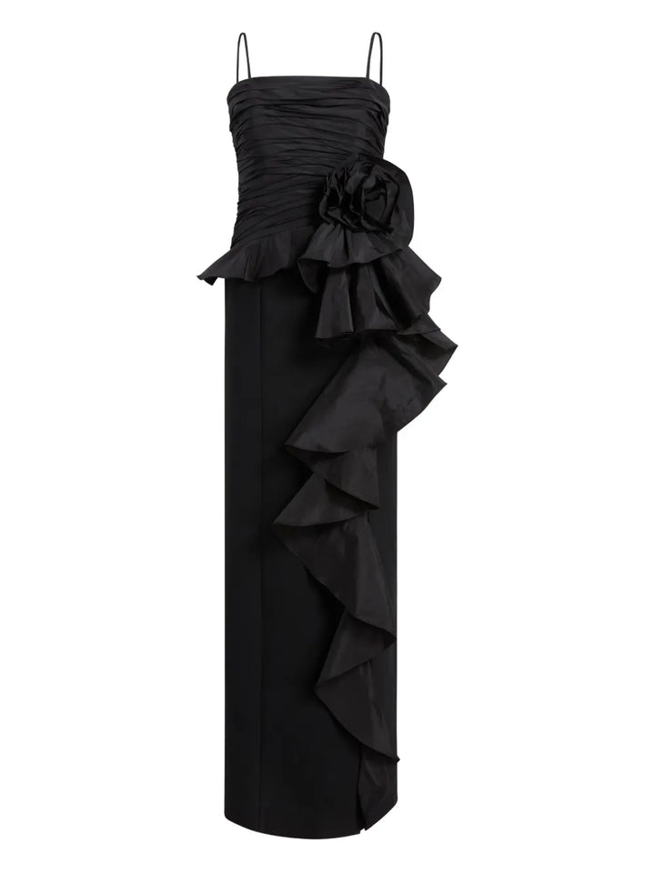 Cinq A Sept Liora Ruffled Floral Gown — Black — Size XS — Front View