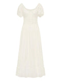Faithfull The Brand Sunniva Puffed Sleeve Midi Dress — White/ Red — Size XS — Front View