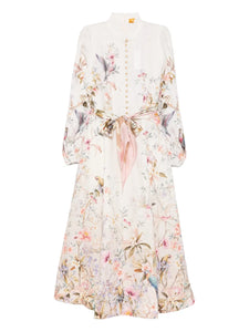 Zimmermann Rebellion Button Floral Print Midi Dress — Ivory — Size XS — Front View