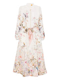 Zimmermann Rebellion Button Floral Print Midi Dress — Ivory — Size XS — Front View