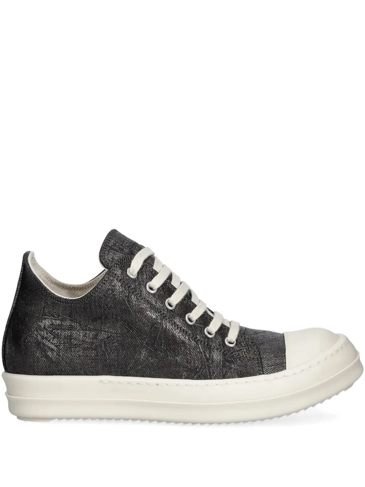 Rick Owens DRKSHDW Low Sneaks Metallic-Effect — Black — Size US M 3.5 - US W 5 — Front View