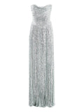 Ana Radu Fringed Detail Maxi Dress — Silver — Size XS — Front View