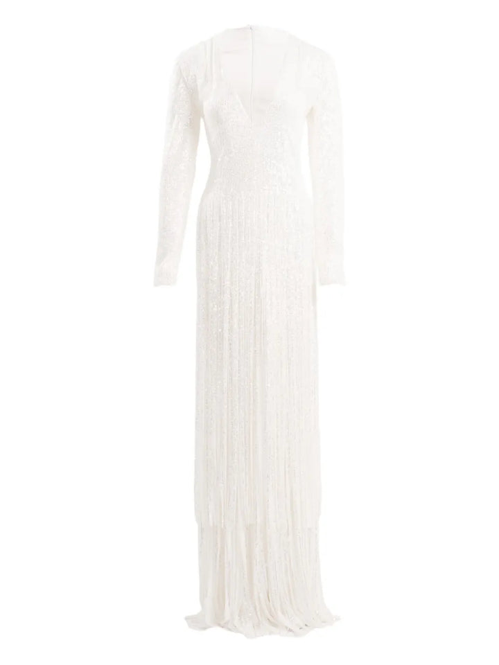 Ana Radu Fringe Detailed Maxi Dress — White — Size XS — Front View