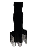Ana Radu Fringed Hem Strapless Midi Dress — Black — Size S — Front View