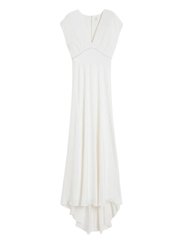 Max Mara Burano V Neck Embellished Maxi Dress — White — Size XS — Front View