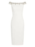 Jenny Packham Valorie Off Shoulder Midi Dress — White — Size S — Front View