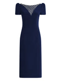 Jenny Packham Vienna Embellished Short Sleeved Midi Dress — Blue — Size XS — Front View
