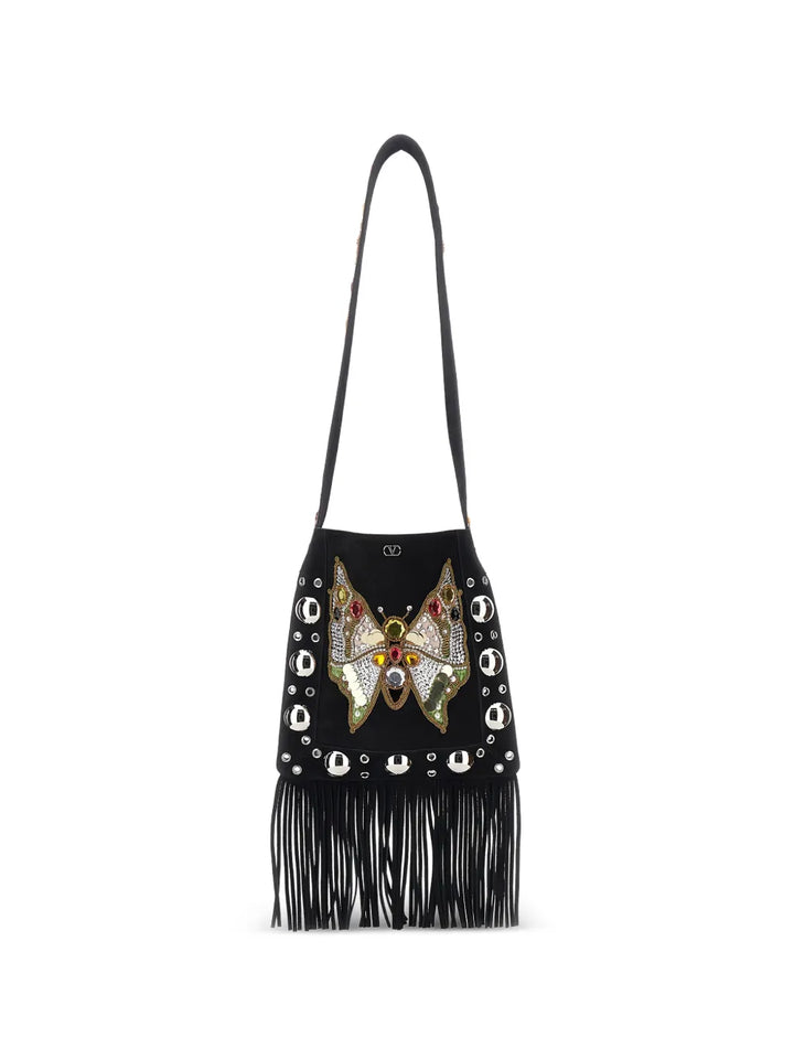 Valentino Garavani Eyelet Embelishment Fringed Hem Shoulder Bag — Same as shown — Size One Size — Front View