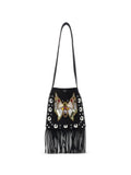 Valentino Garavani Eyelet Embelishment Fringed Hem Shoulder Bag — Same as shown — Size One Size — Front View
