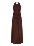 Faithfull The Brand Tali Ruched Maxi Dress — Brown — Size XS — Front View