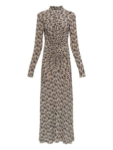 Ulla Johnson Ida Long Sleeve Ruched Turtleneck Maxi Dress — Beige/ Red — Size XS — Front View