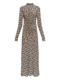 Ulla Johnson Ida Long Sleeve Ruched Turtleneck Maxi Dress — Beige/ Red — Size XS — Front View