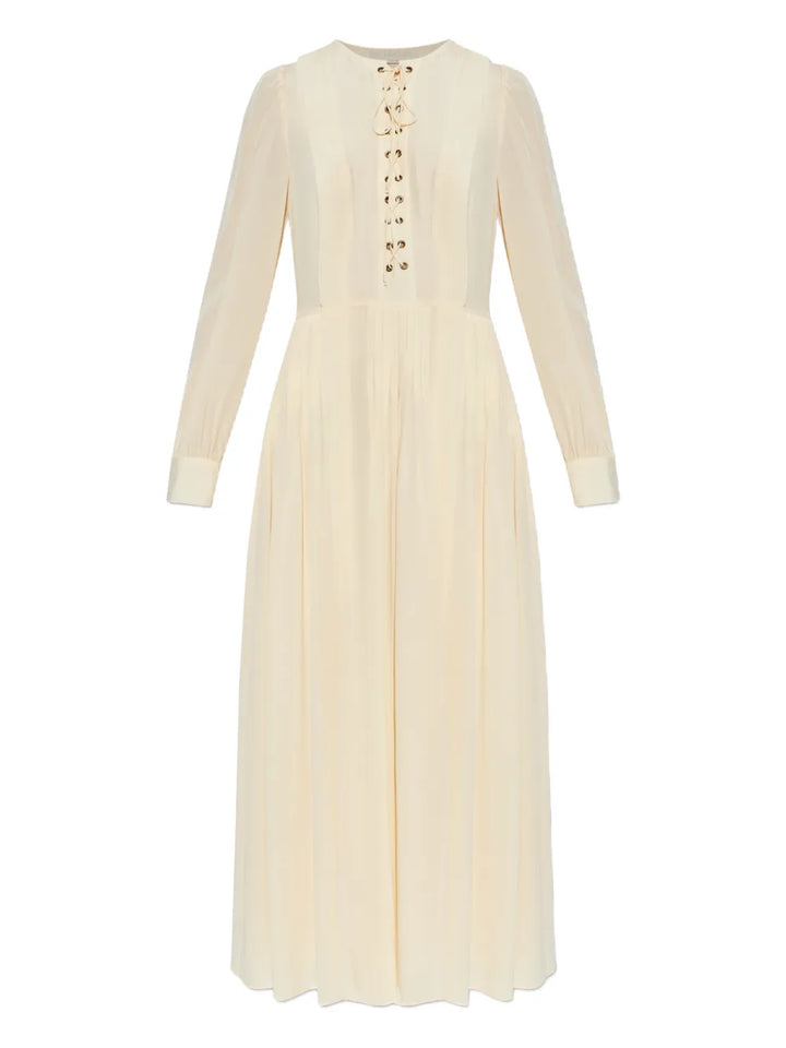 Ulla Johnson Veria Lace Up Midi Dress — Cream — Size XS — Front View