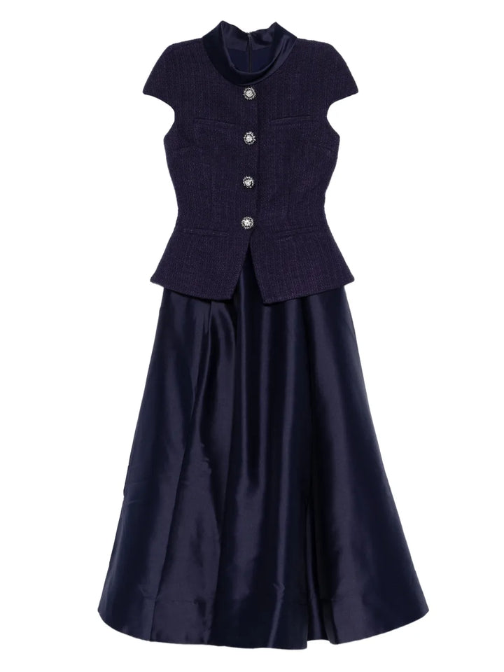 Self Portrait Boucle Effect Tailored Midi Dress — Blue/ Navy/ Red — Size XS — Front View