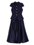 Self Portrait Boucle Effect Tailored Midi Dress — Blue/ Navy/ Red — Size XS — Front View