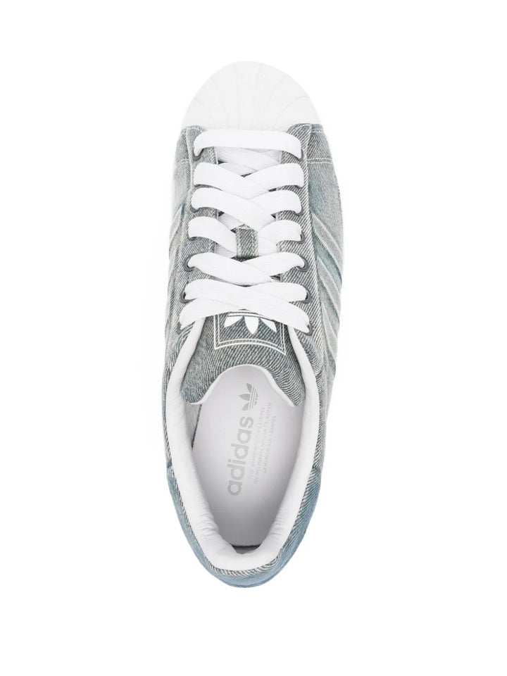adidas Superstar 82 Stripes Trainers — Grey / Blue — Size US M 4 - US W 5.5 — Top View
