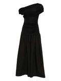 Self Portrait Draped Midi Dress — Black — Size XXS — Front View