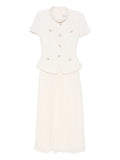 Self Portrait Panelled Midi Dress — White/ Cream — Size L — Front View