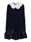 Self Portrait Scalloped Collar Pocket Mini Dress — Blue/ Navy — Size XS — Front View