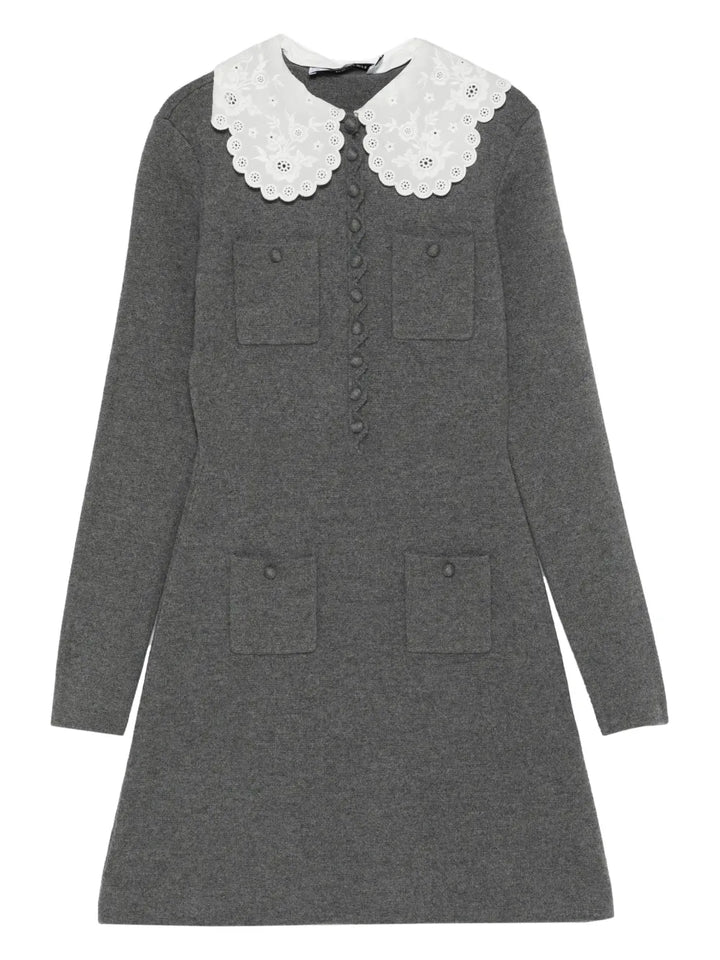 Self Portrait Lace Collar Pocket Mini Dress — Grey — Size XS — Front View