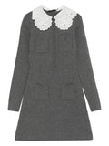 Self Portrait Lace Collar Pocket Mini Dress — Grey — Size XS — Front View
