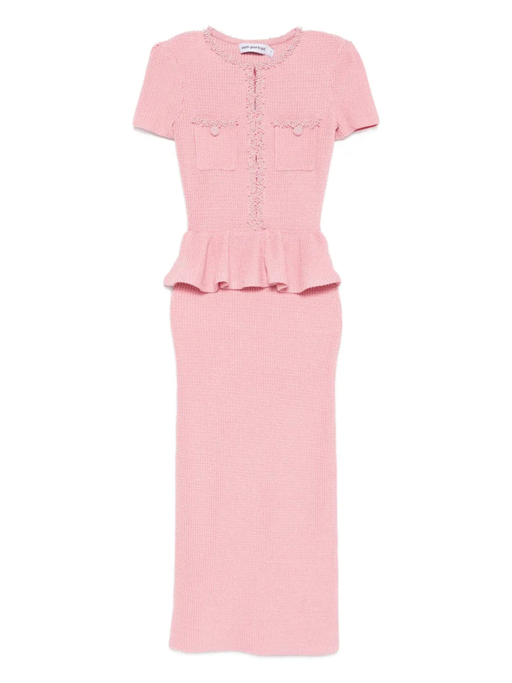 Self Portrait Peplum Midi Dress — Pink — Size XXS — Front View