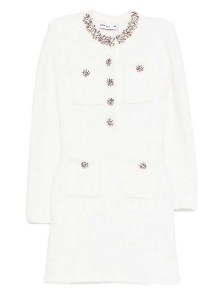Self Portrait Embellished Pocket Mini Dress — White — Size XS — Front View