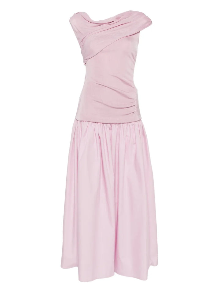Self Portrait Draped Gathered Midi Dress — Red/ Pink — Size XS — Front View