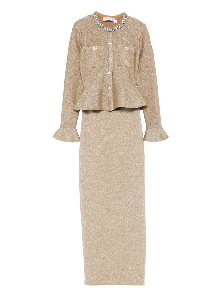Self Portrait Embellished Midi Dress — Gold — Size XS — Front View