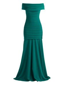 Tadashi Shoji Off Shoulder Pleated Maxi Dress — Green — Size XS — Front View