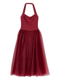 Atu Body Couture Halterneck Tulle Skirt Midi Dress — Red — Size XXL — Front View
