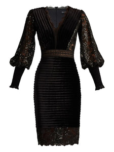Tadashi Shoji Lace Pleated Midi Dress — Black — Size XS — Front View