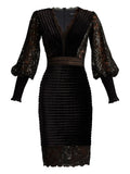 Tadashi Shoji Lace Pleated Midi Dress — Black — Size XS — Front View