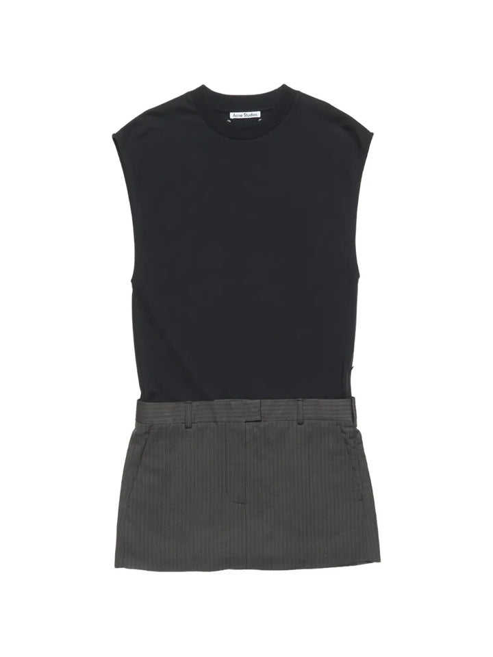 Acne Studios Cotton Panelled Mini Dress — Black/ Grey/ Silver — Size XS — Front View