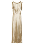 Miu Miu Scoop Back Satin Effect Maxi Dress — Beige/ Red — Size XS — Front View