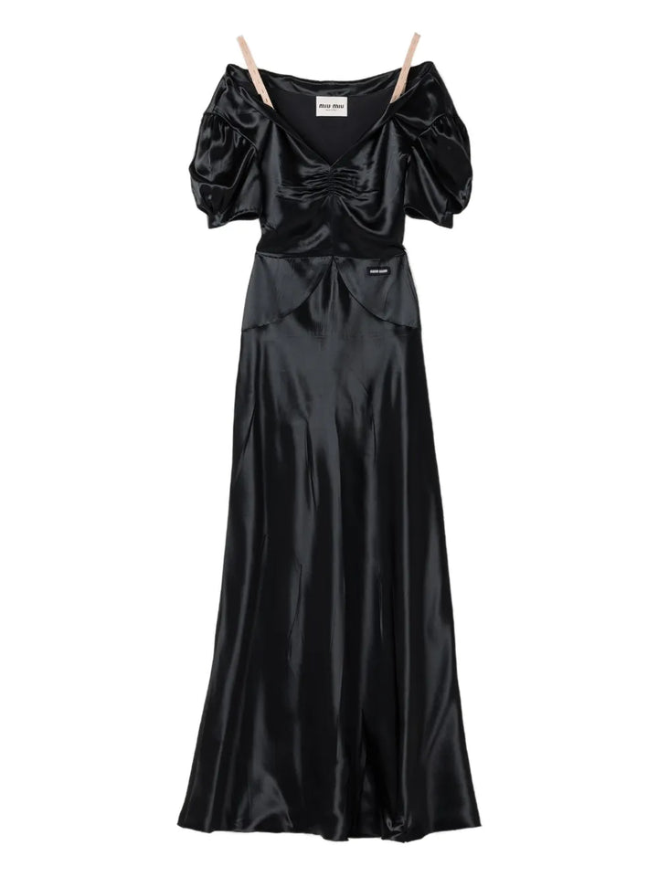 Miu Miu Satin Effect Maxi Dress — Black — Size XS — Front View