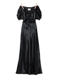 Miu Miu Satin Effect Maxi Dress — Black — Size XS — Front View