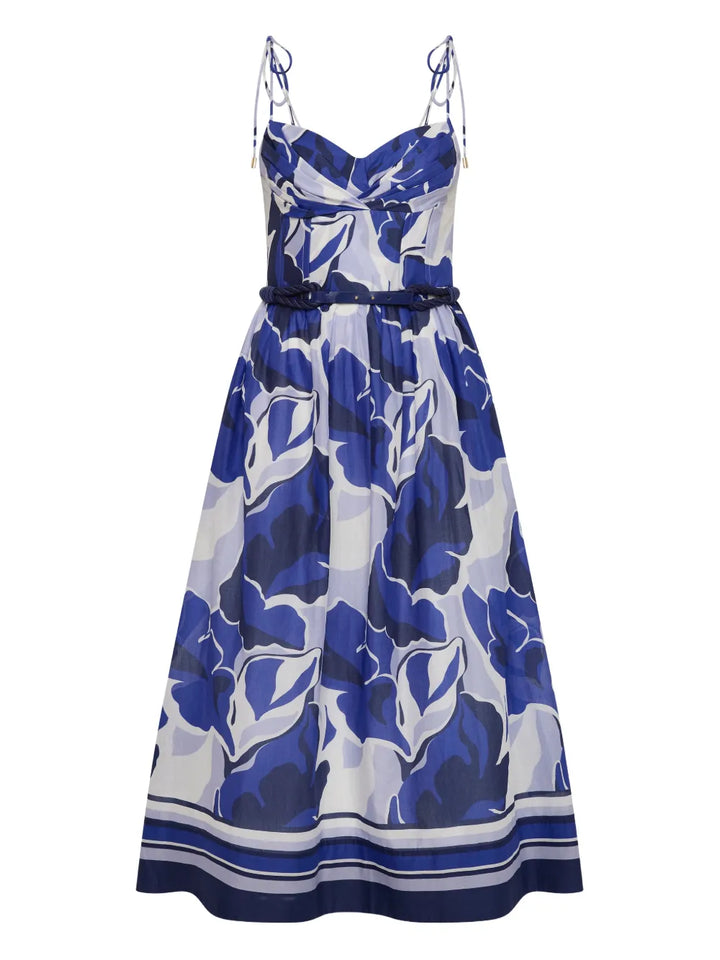 Rebecca Vallance Paros Floral Print Midi Dress — Blue — Size XS — Front View