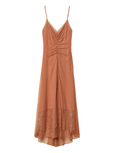 Twinset Point Desprit Maxi Dress — Brown/ Red — Size S — Front View