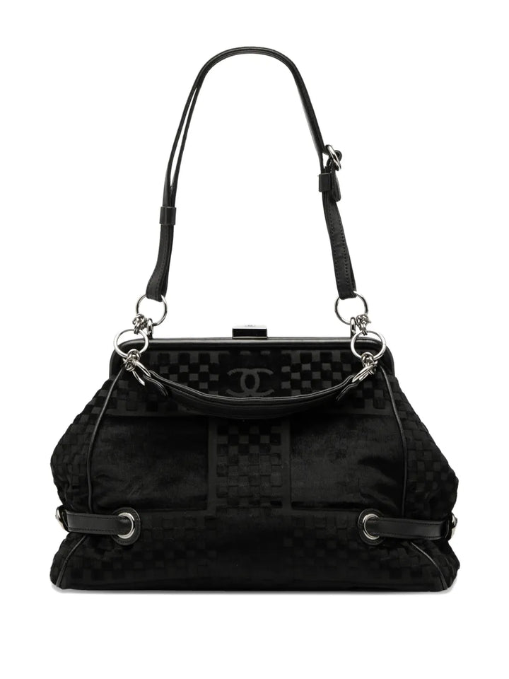 Chanel Pre Owned 2005 2006 Cc Check Embossed Velvet Belted Side Frame Bag Shoulder Bag — Same as shown — Size One Size — Front View