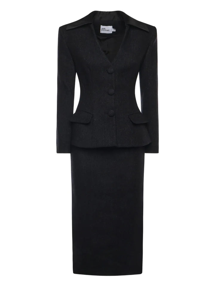 Self Portrait Long Sleeve Midi Dress — Black — Size XL — Front View