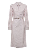 Fendi Striped Belted Midi Dress — Beige — Size M — Front View