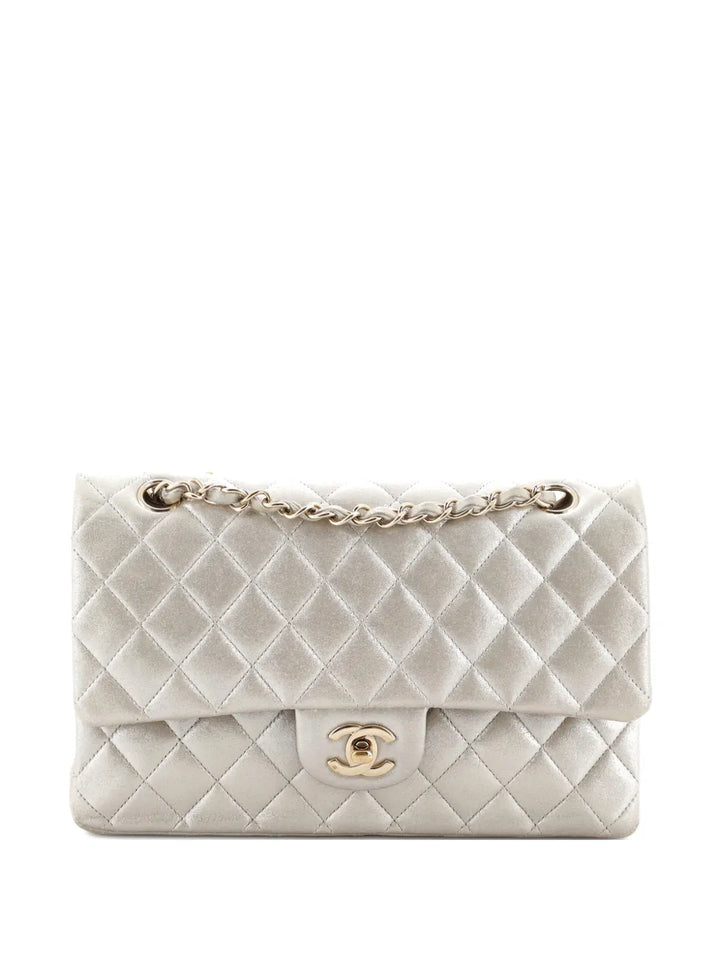 Chanel Pre Owned Classic Double Flap Bag Quilted Metallic Lambskin Medium Shoulder Bag — Same as shown — Size One Size — Front View