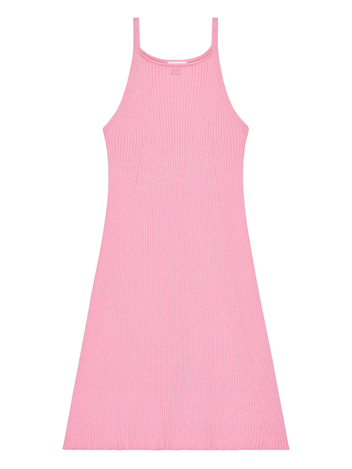 Courreges Ribbed Knit A Line Mini Dress — Pink — Size XXS — Front View